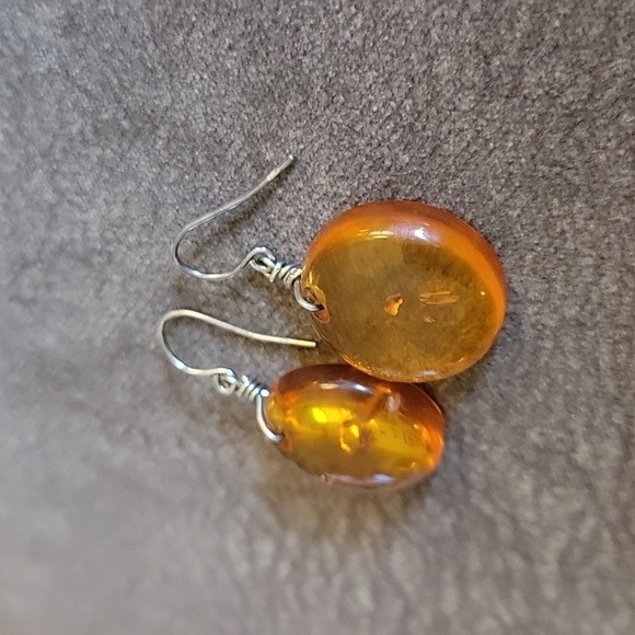 3/$30 Amber Circle Dome Dangle Hook Earrings - Picture 4 of 4